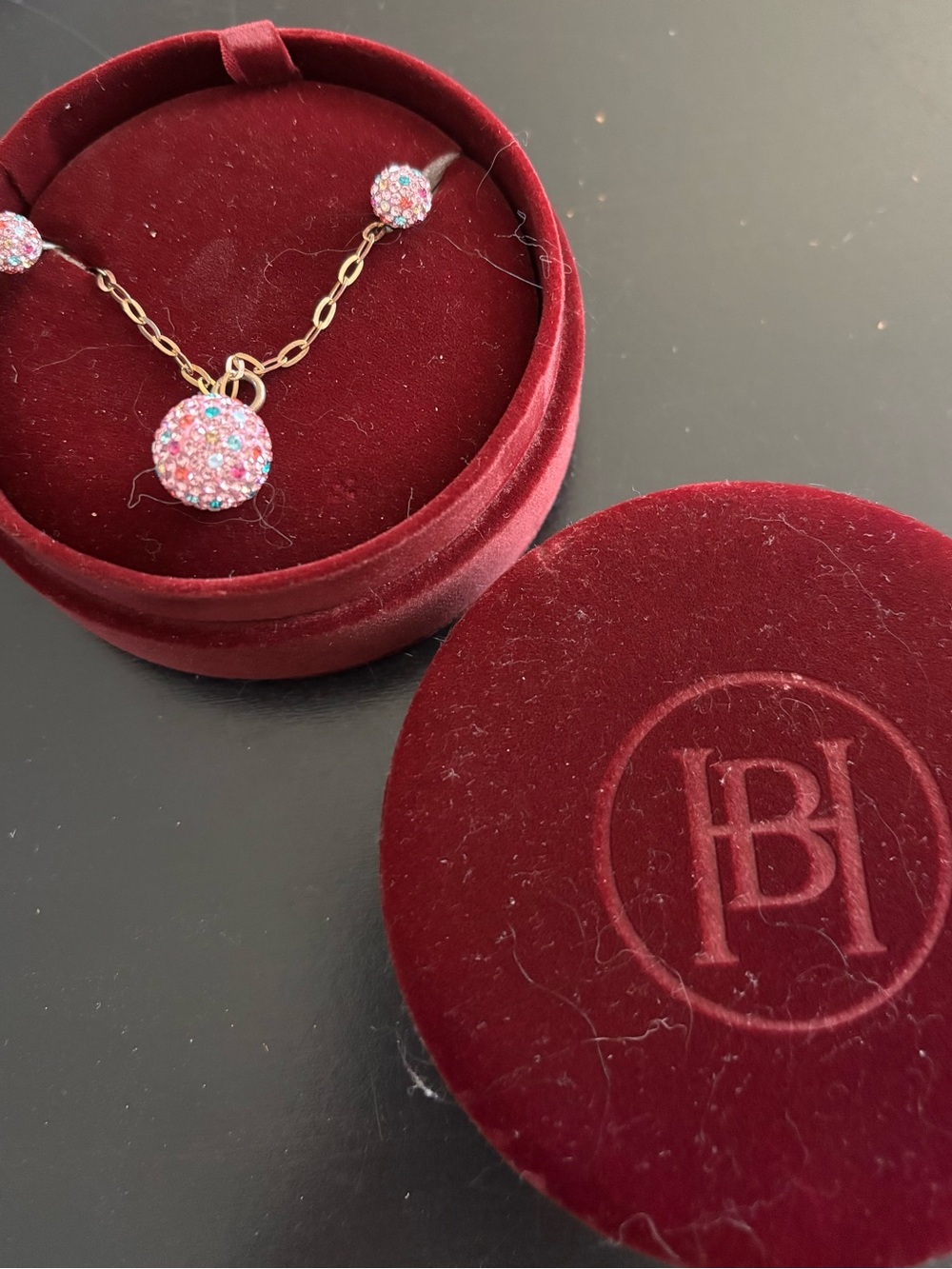 Gold-Tone Necklace with Pink Crystal Pavé Orb Pendant